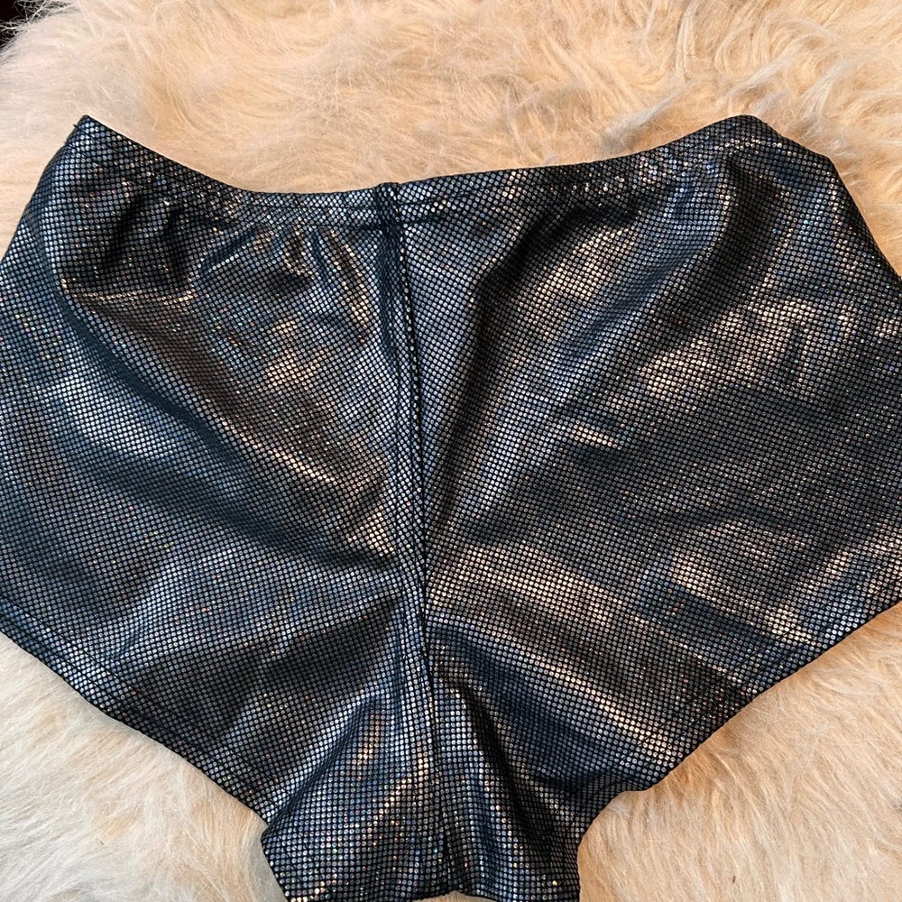 Derby Skinz Shiny Black and Silver Holographic Skate Shorts